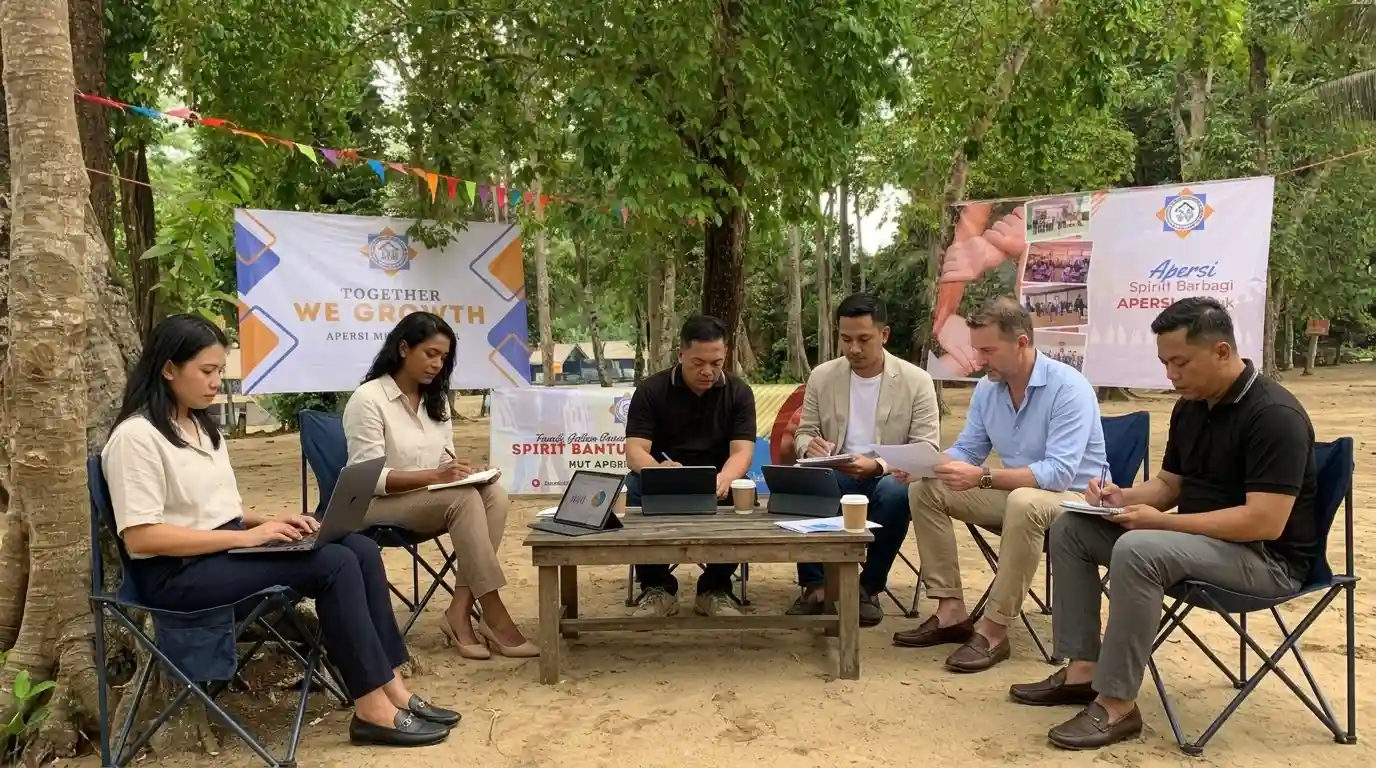 Ilustrasi pengaturan tempat duduk rapat outdoor pantai