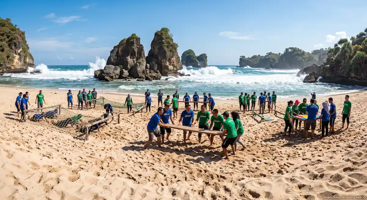 Kegiatan Team Building Pantai Goa China Malang